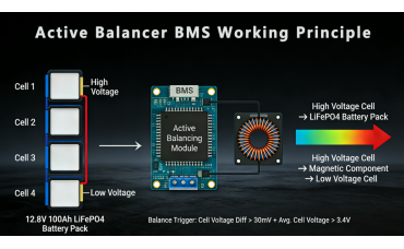 Solarfam's LiFePO4 battery use an Active Balancer BMS